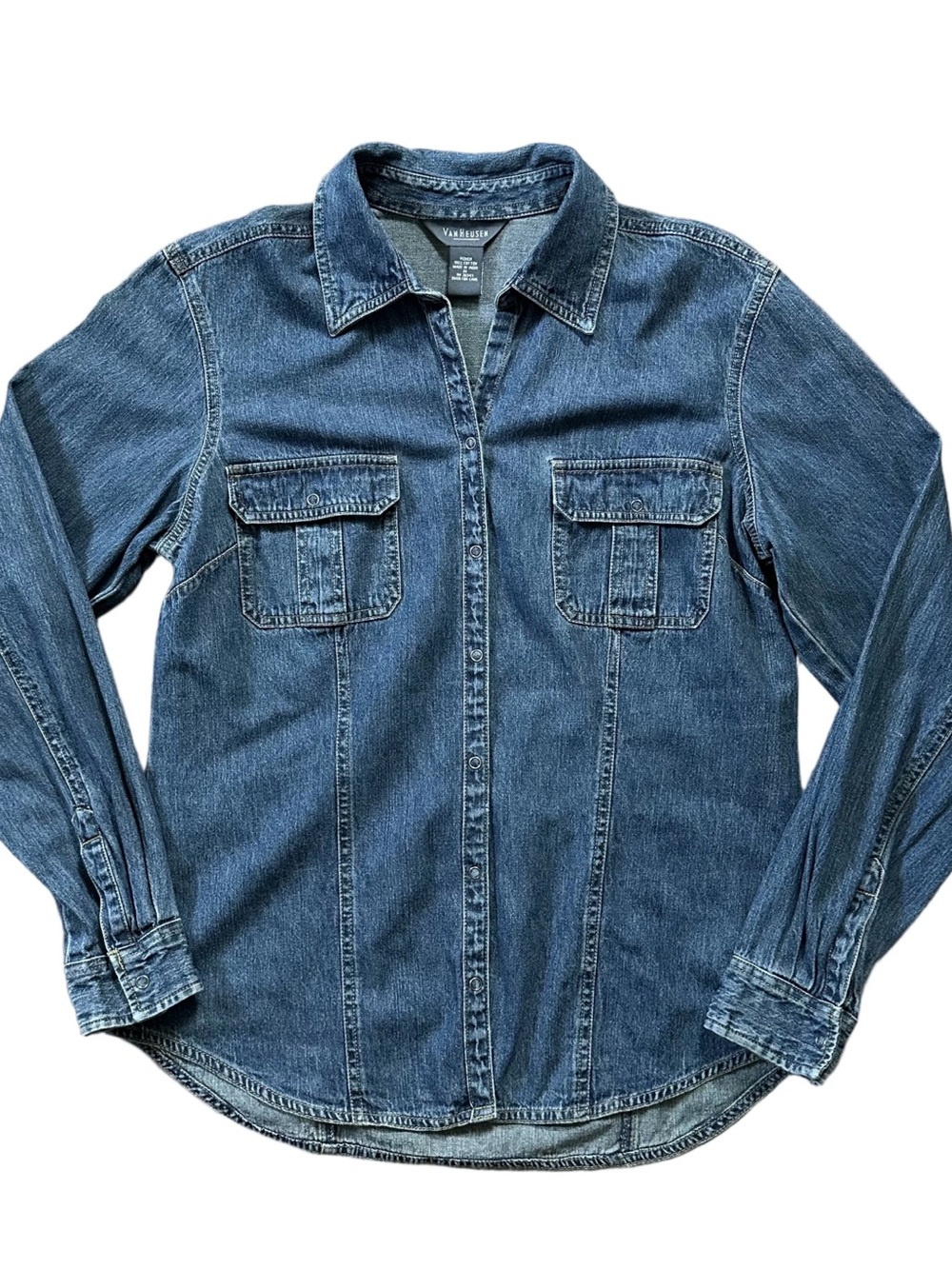 Van Heusen 100% Cotton Classic Denim Fitted Collared Shirt Medium - Picture 7 of 10